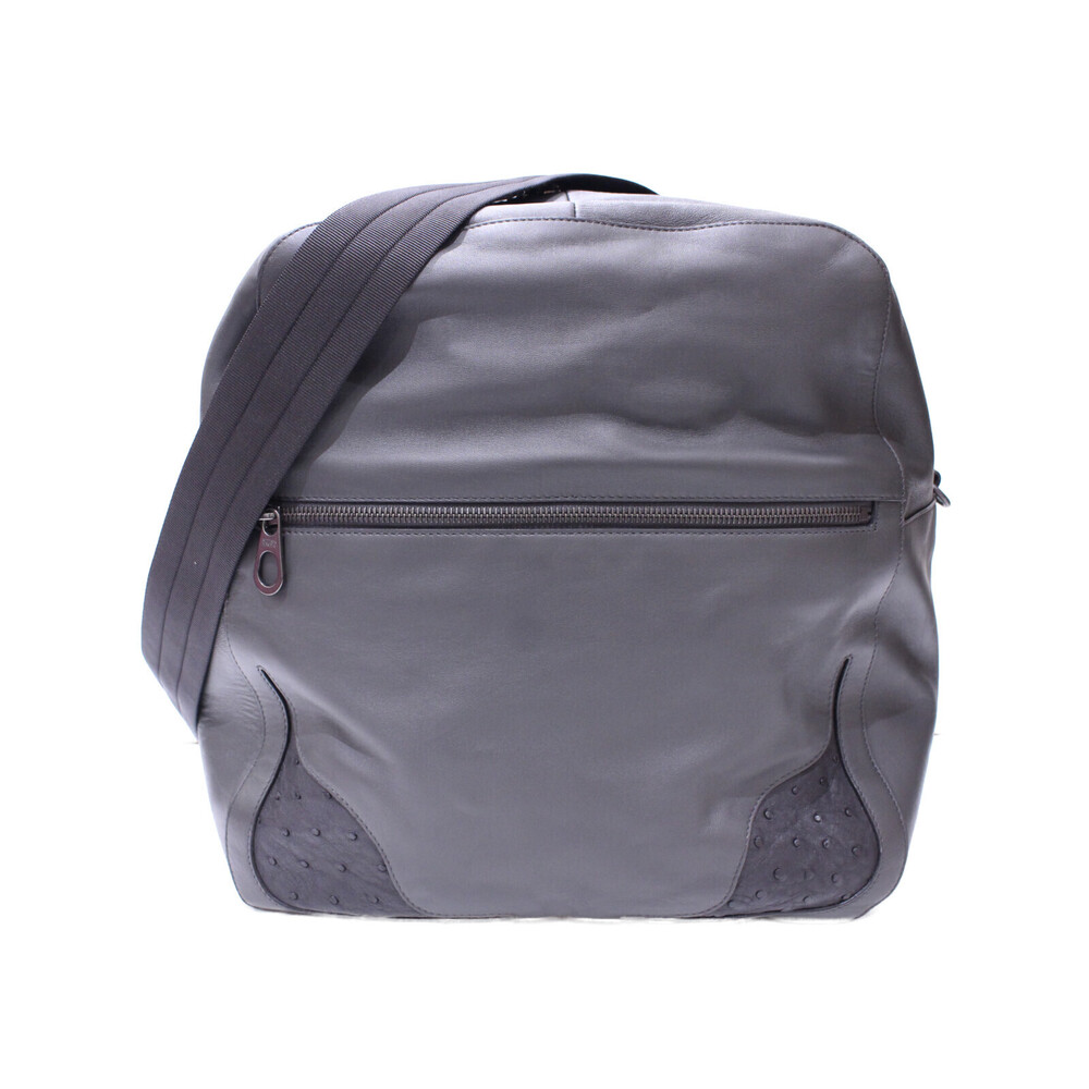 BOTTEGA VENETA Messenger Bag Gray Leather Ostrich